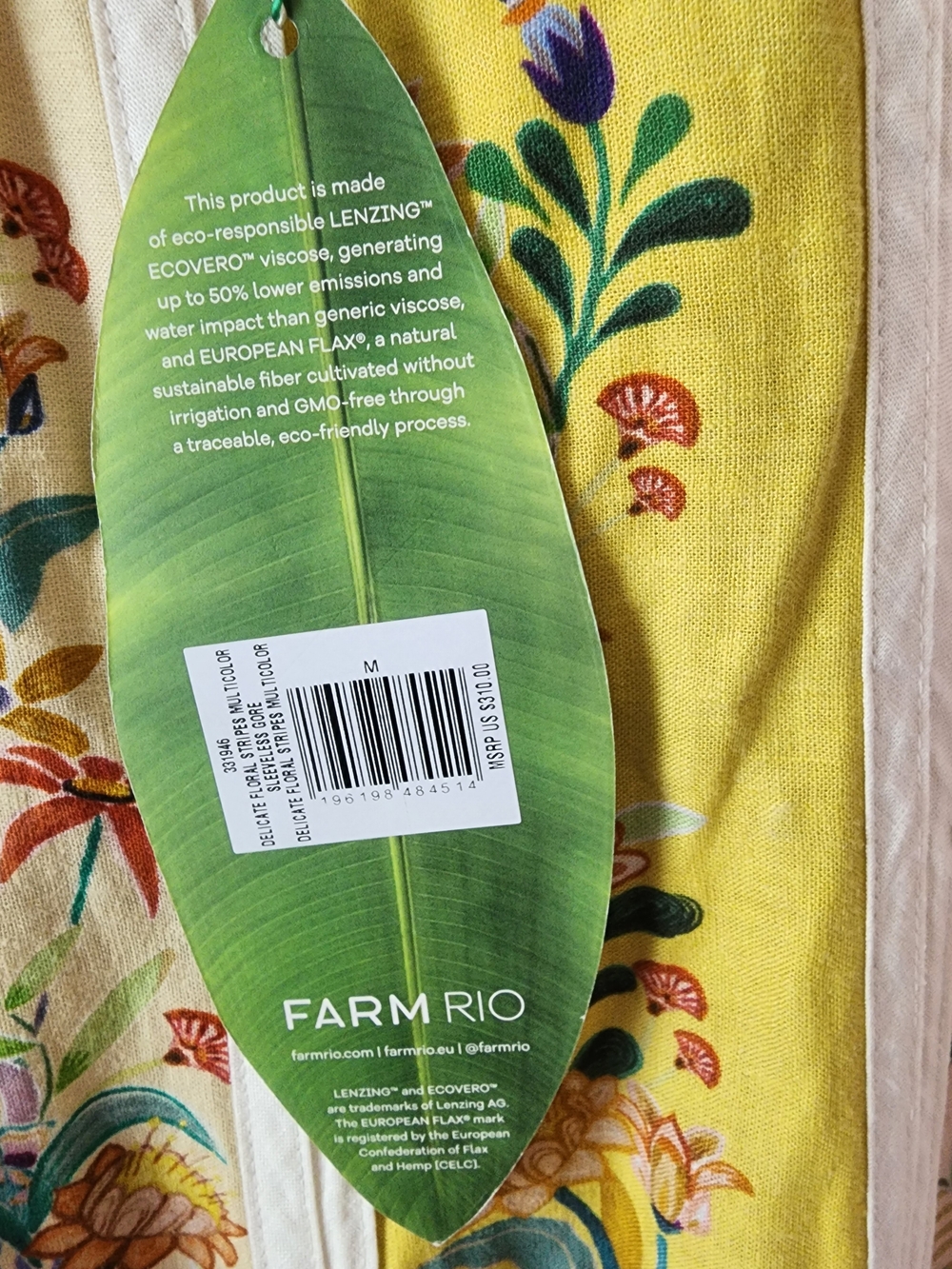 FARM Rio Yellow Floral Maxi Dress with Green & Cream Accents - Picture 3 of 4